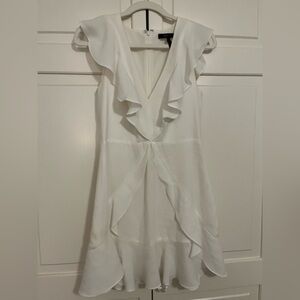 BCBG white ruffle mini dress